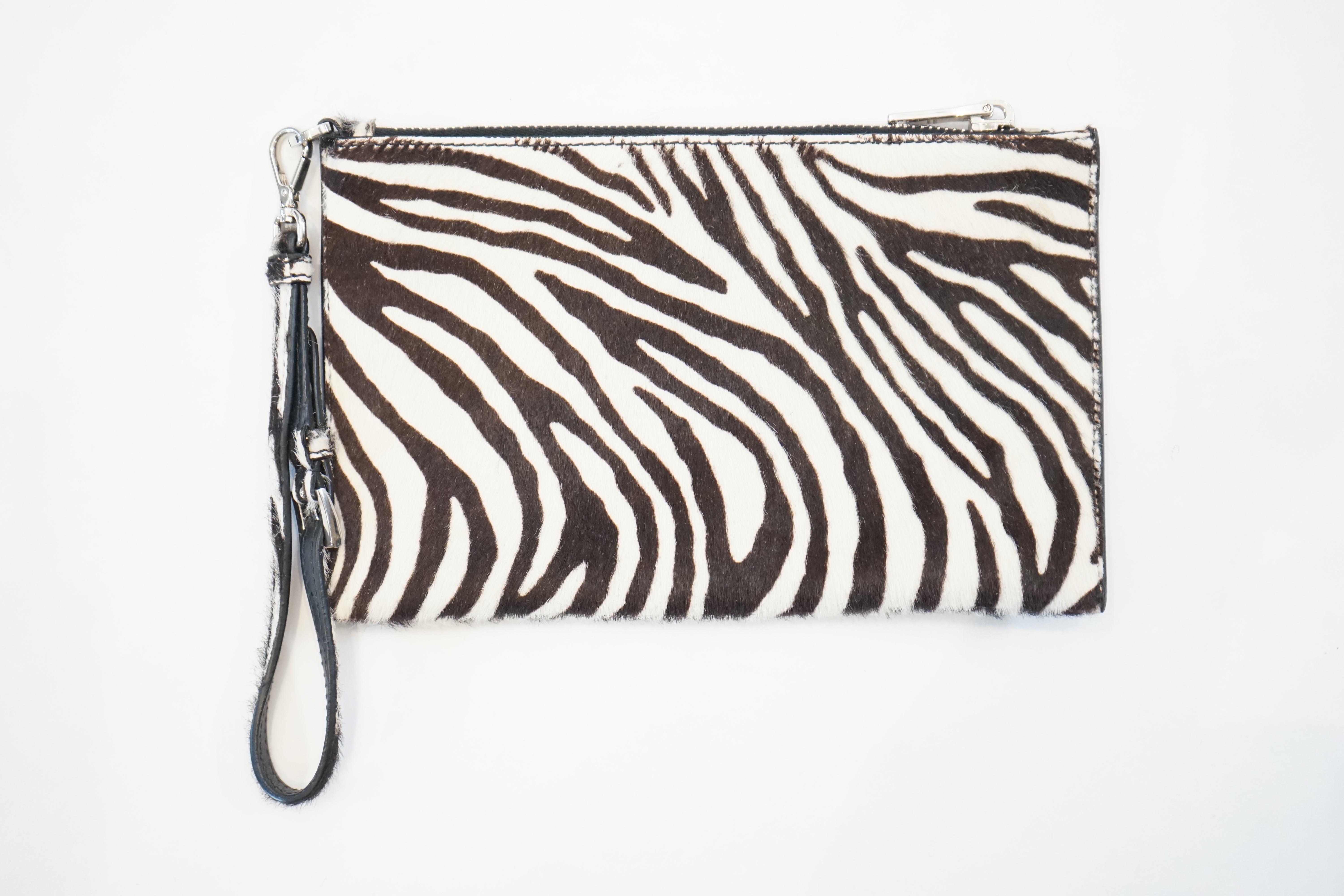 A Prada zebra print pony skin purse bag, width 21cm, height 13cm